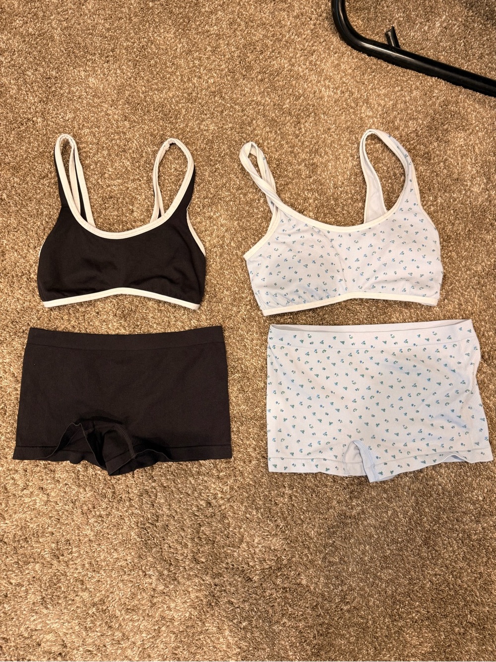 2-Pack Cotton Bralette and Boxer Short Set - Black & White Floral